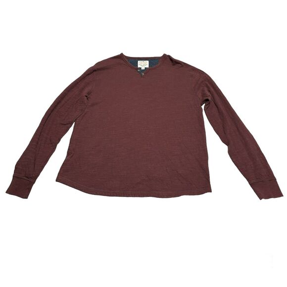 Lucky Brand Henley Long Sleeve Shirt Maroon Cotton Pull Over Men's Size Large - Picture 10 of 12
